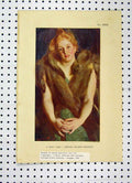 Original Old Vintage Print 1932 Colour Portrait Beautiful Woman Fur Collar 20th