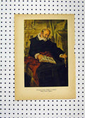 Original Old Antique Print Portrait Giovanni Serodine Man Reading Book Colour