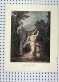 Original Old Antique Print 1905 Colour Statue Naked Woman Picking Flowers 20th