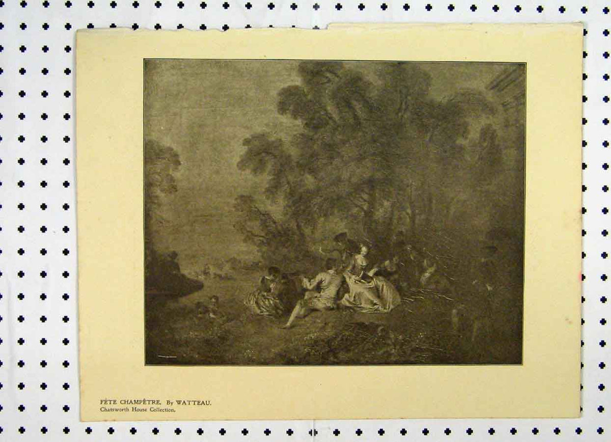 Original Old Antique Print Chatsworth House 1904 Fete Champetre Country Picnic