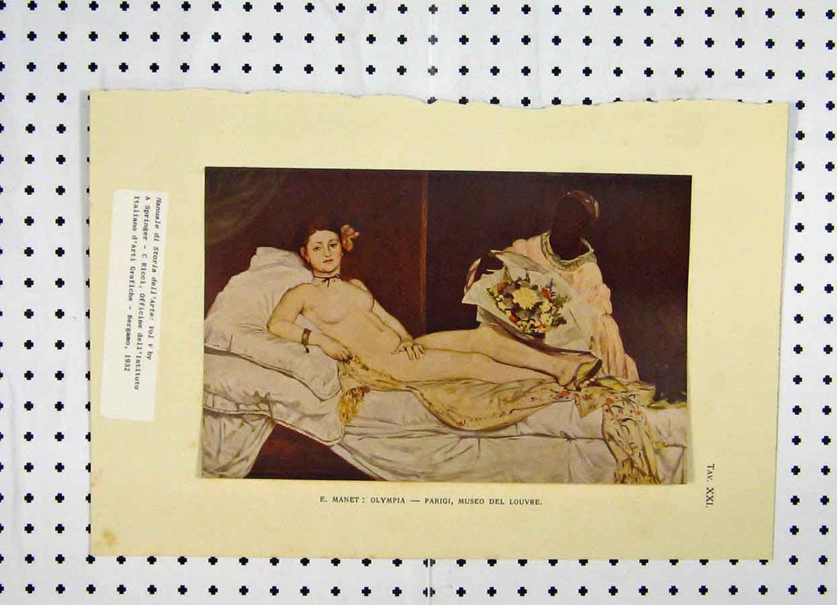 Original Old Vintage Print 1932 Colour Naked Woman Lying Man Flowers 20th
