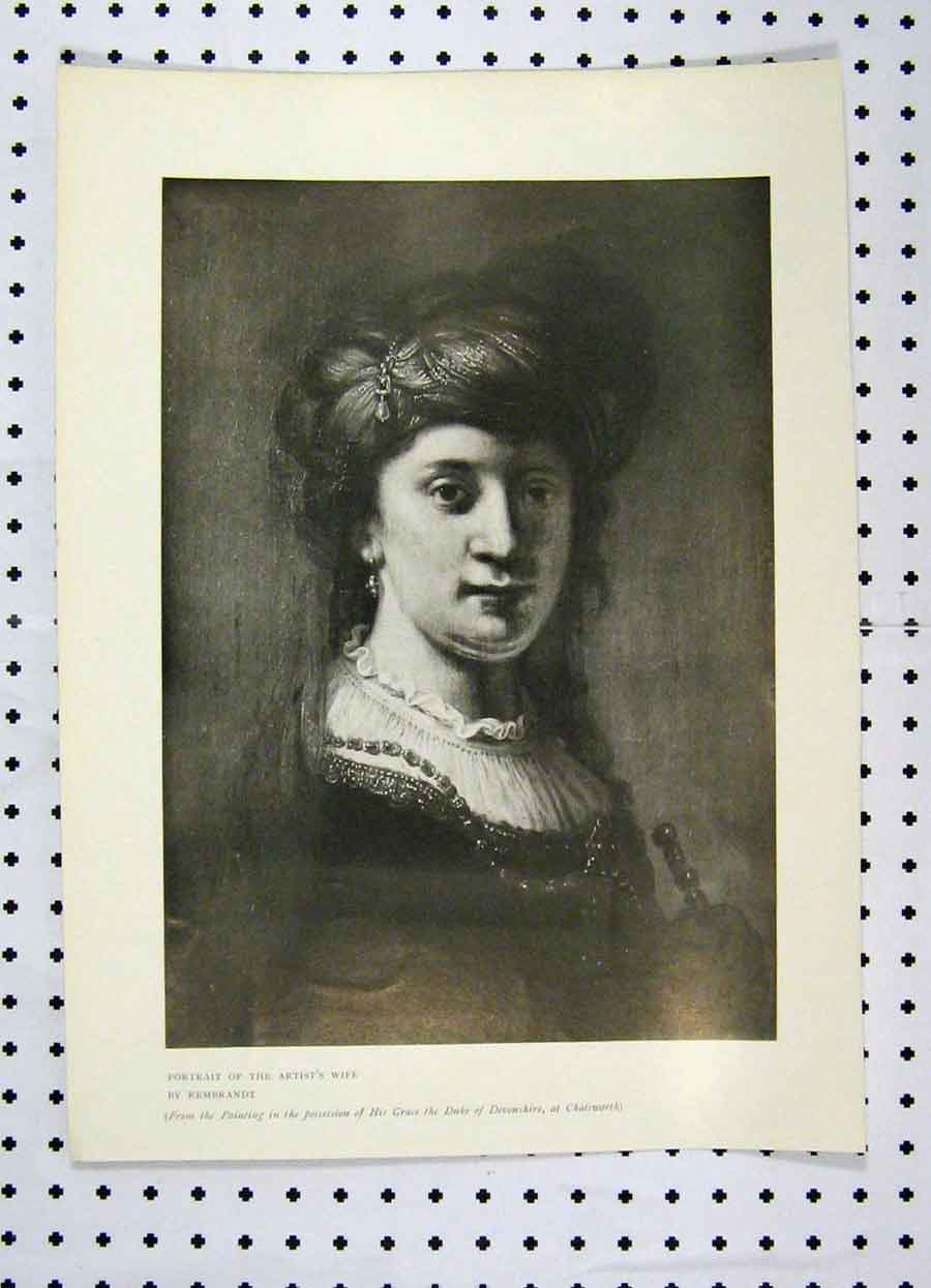 Original Old Antique Print Portrait Artist Wife Rembrandt 1907 Chtsworth 20th