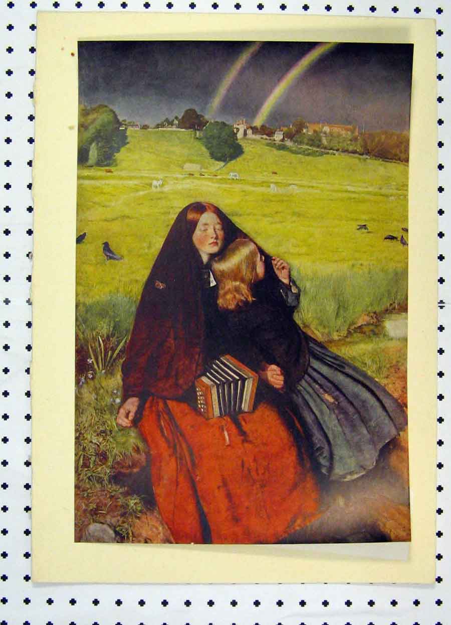 Original Old Vintage Print 1934 Colour Blind Girl Rainbow Country Field 20th