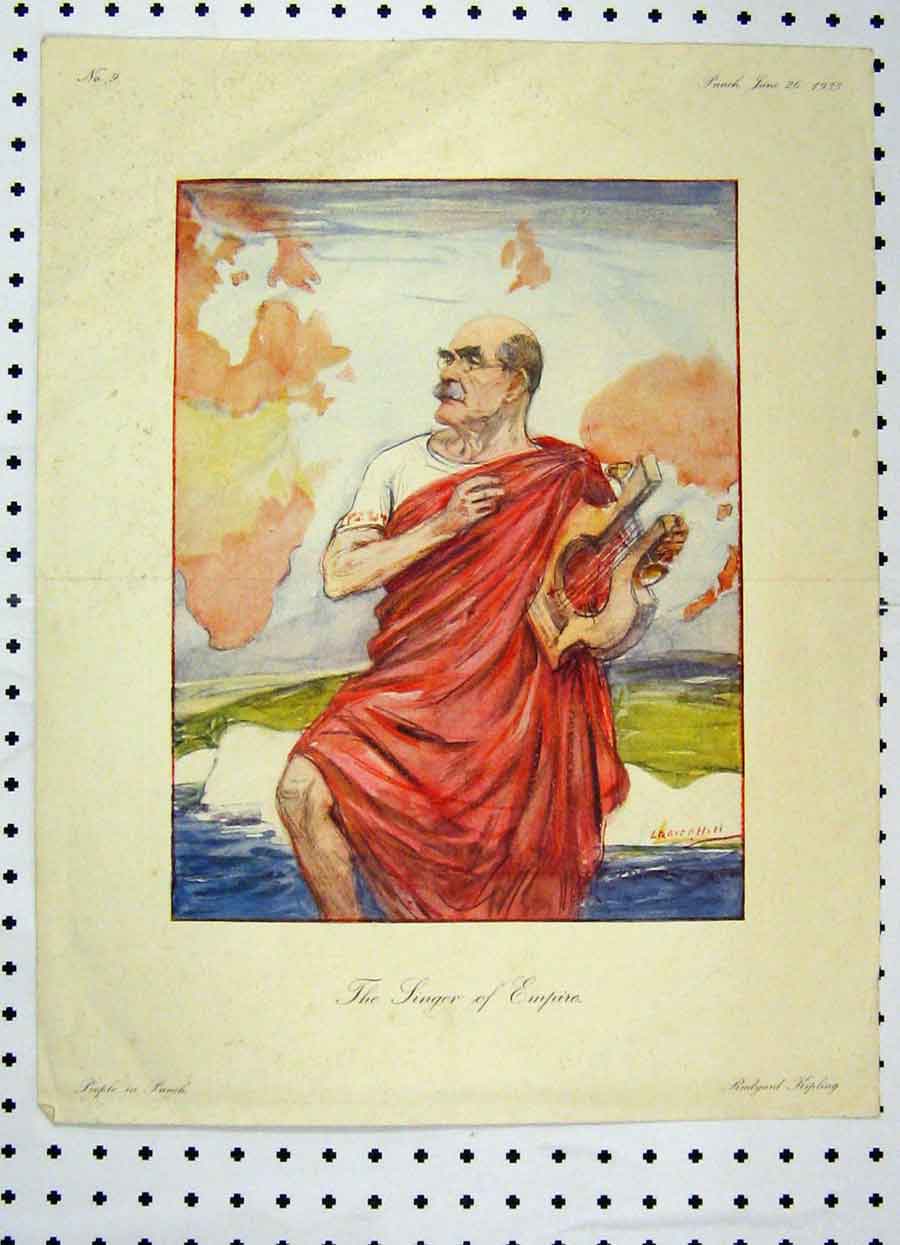 Original Old Vintage Print Colour 1935 Man Moustache Singer Music Sea 20th