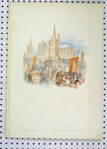 Original Old Antique Print Colour View Cologne Church Boats People