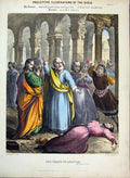 Original Old Antique Print Death Ananias 1870 Illustrations Bible Colour 19th