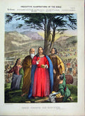 Old Antique Print 1870 Illustrations Bible Christ Feeding People Colour 19th