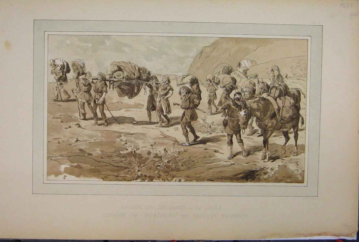 Original Old Antique Print Brussells Exhibition 1885 Horses Mullets Chrges 19th
