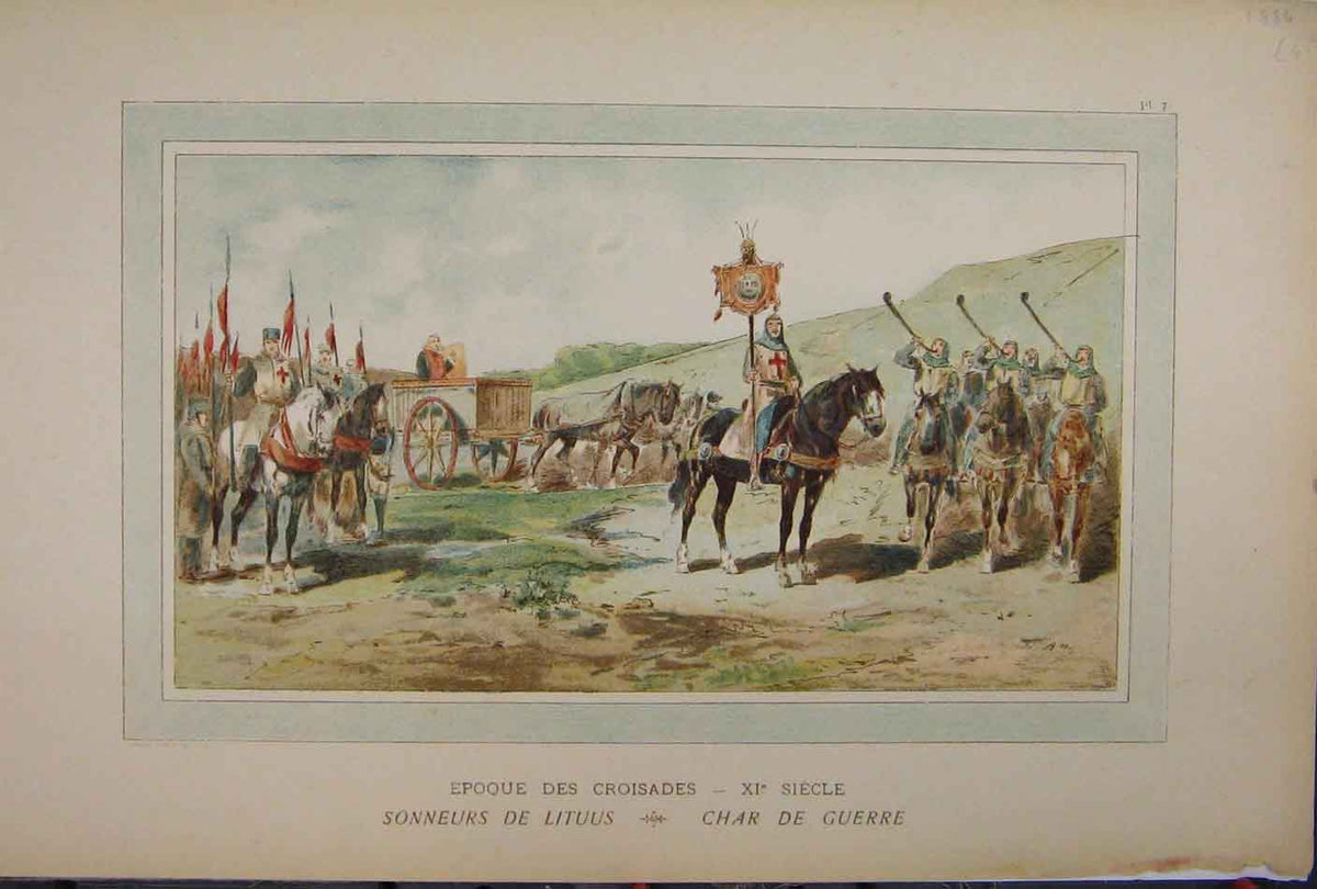 Original Old Antique Print Colour 1885 Horse Cart Siers Flag Brussells 19th