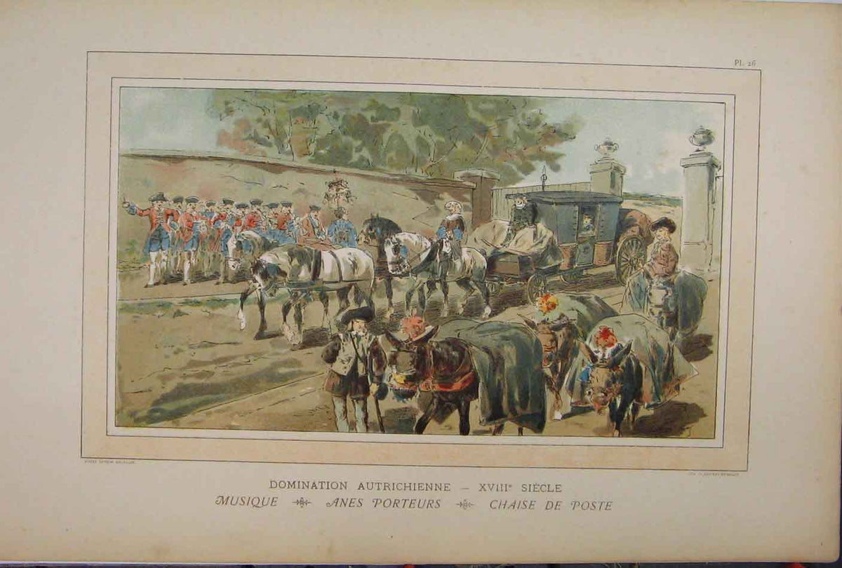 Original Old Antique Print 1885 Horses Carriage Siers Transport Brussells 19th