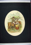 Original Old Antique Print Colour Man Horse Woman Romance Country Scene