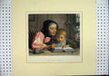 Original Old Antique Print Colour 1874 Woman Little Child Reading Lesson 19th