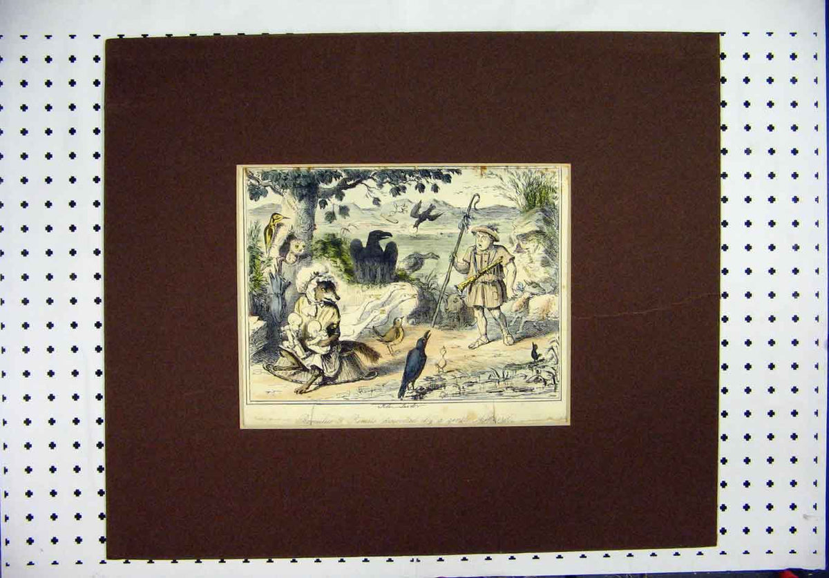 Original Old Antique Print C1860 Leech Colour Evening Party Charles Ii Dance