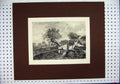 Original Old Antique Print C1880 Country Scene Trees Fences Fischer Victorian