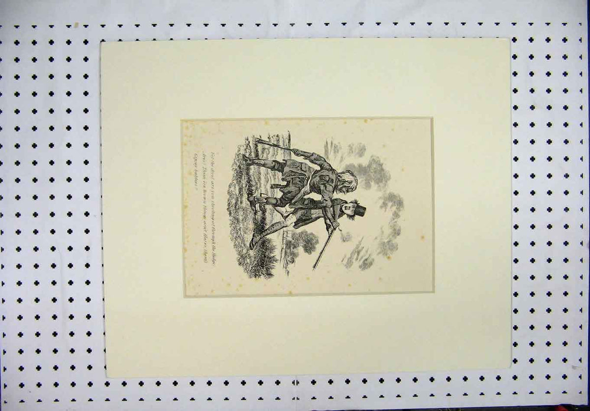 Original Old Antique Print C1840 Country Men Shooting Rifle Country Scene 19th