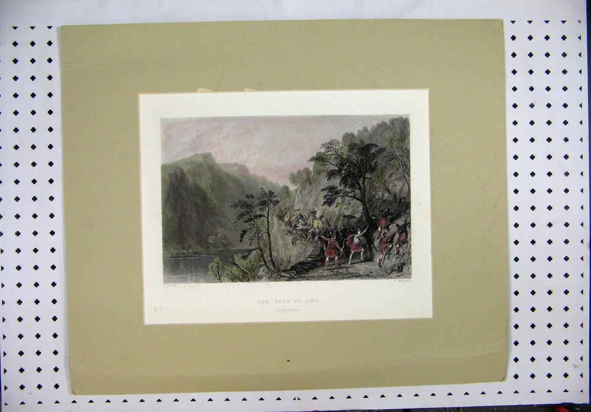 Original Old Antique Print Hand Coloured Pass Awe Argyleshire Siers War