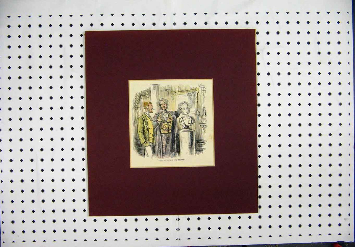 Original Old Antique Print Hand Coloured Men Statue Social History