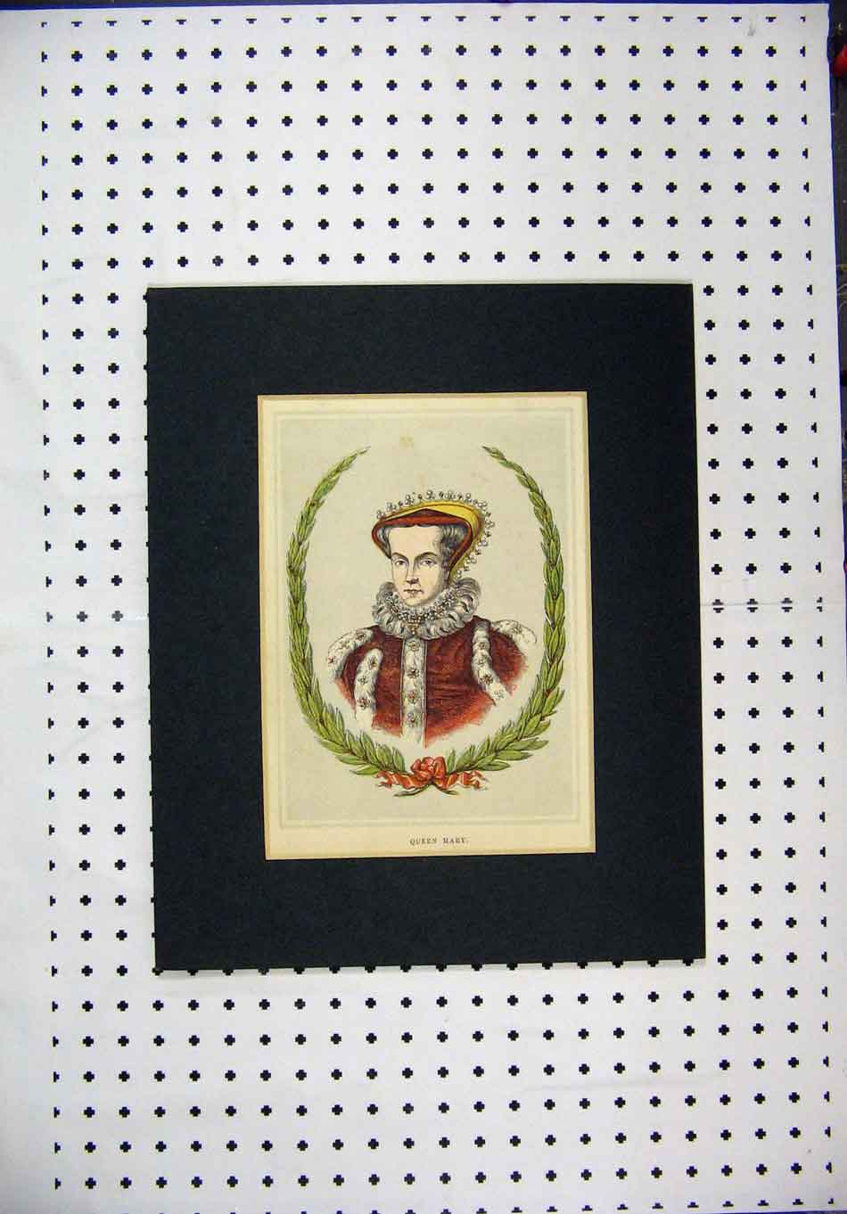 Original Old Antique Print C1870 Hand Coloured Portrait Queen Mary Victorian