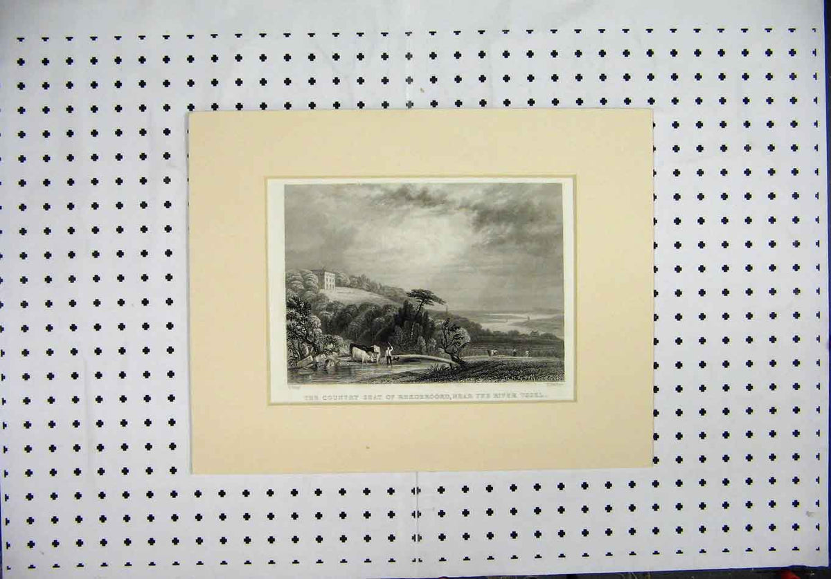 Original Old Antique Print Engraving Country Seat Rhederoord River Yssel Barber