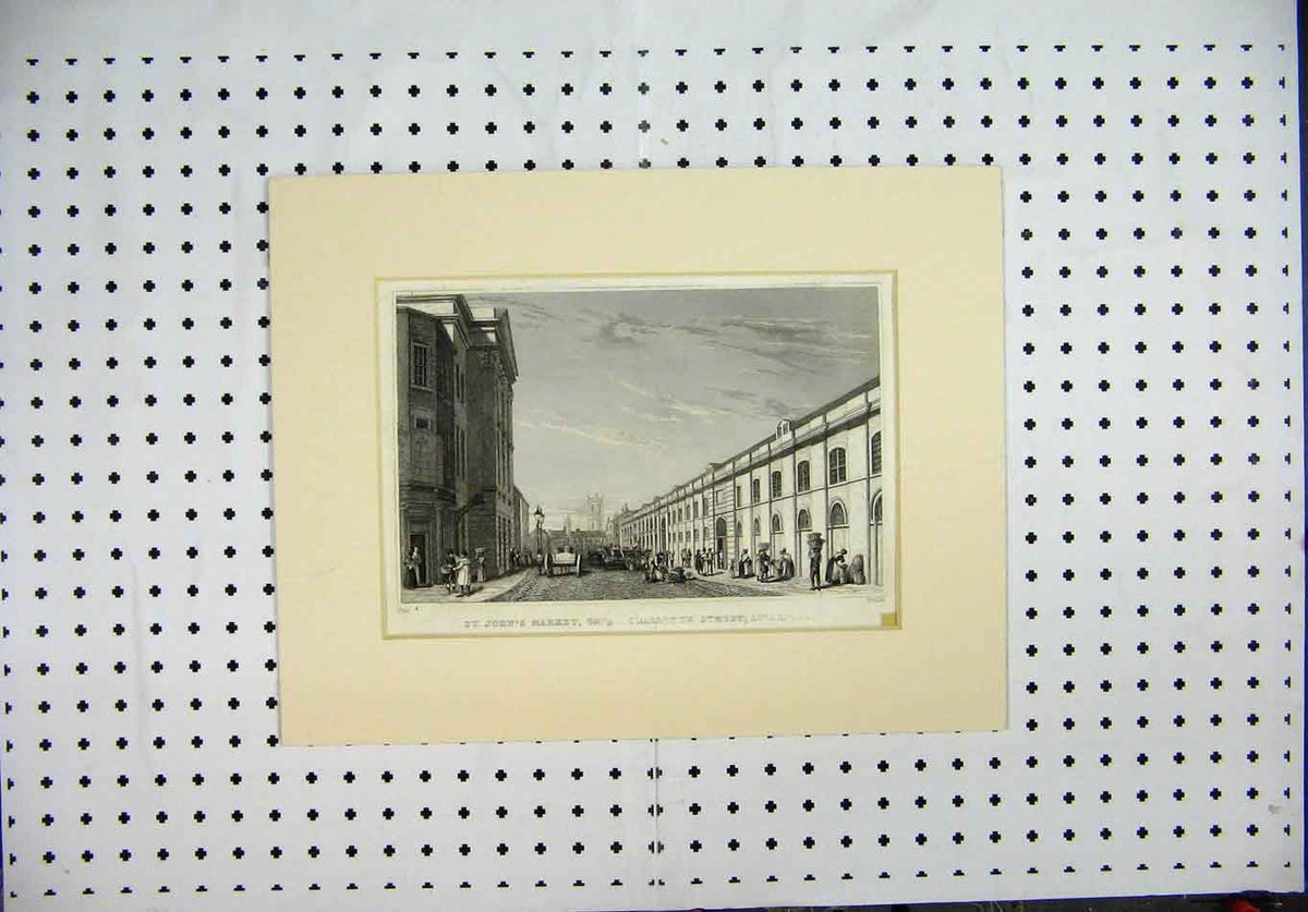 Original Old Antique Print Engraving St Johns Market Charlotte Street Liverpool