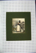 Original Old Antique Print Hand Coloured C1850 Woman Water Carrier Young Boy
