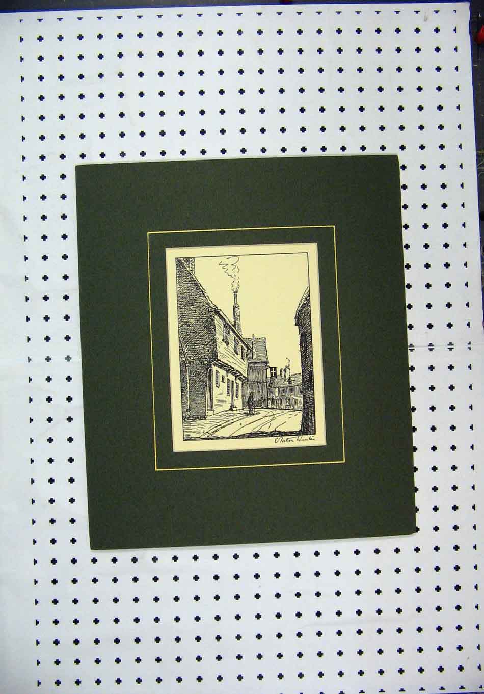 Original Old Vintage Print 1920 Street Scene Sketch Art 20th Century