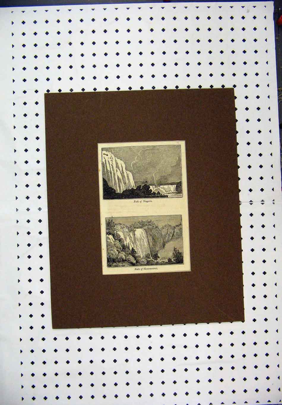 Original Old Antique Print Mountain Scene Falls Niagara Montmorenci