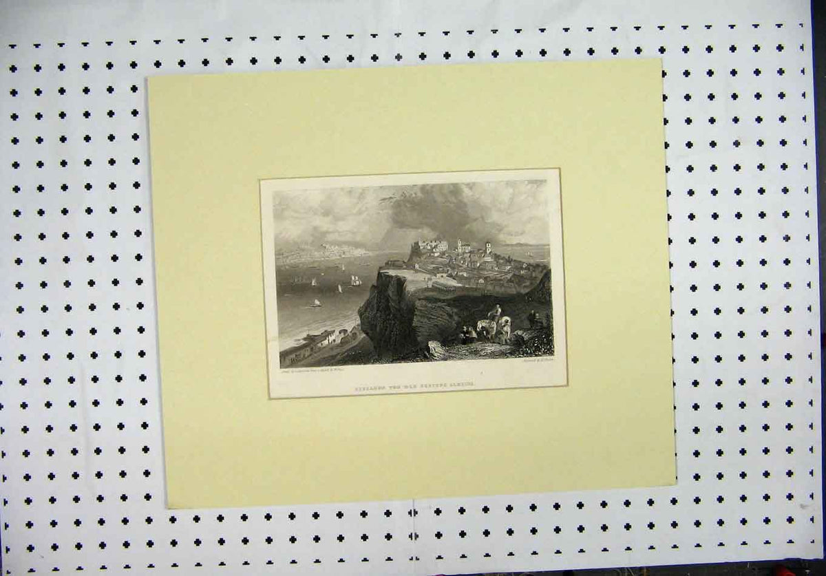 Original Old Antique Print C1830 Lissabon Von Der Festung Almeida 19th Century