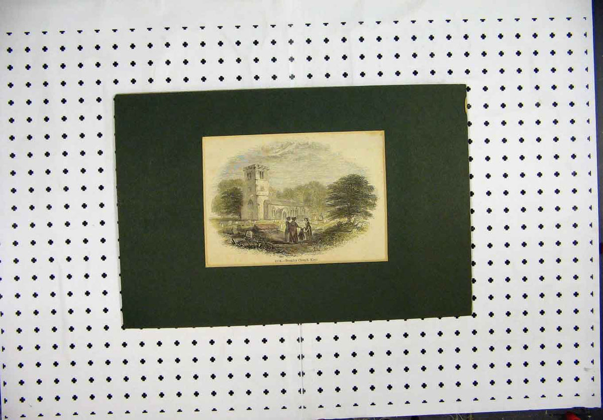 Original Old Antique Print 1886 Hand Coloured Bromley Church Kent Victorian