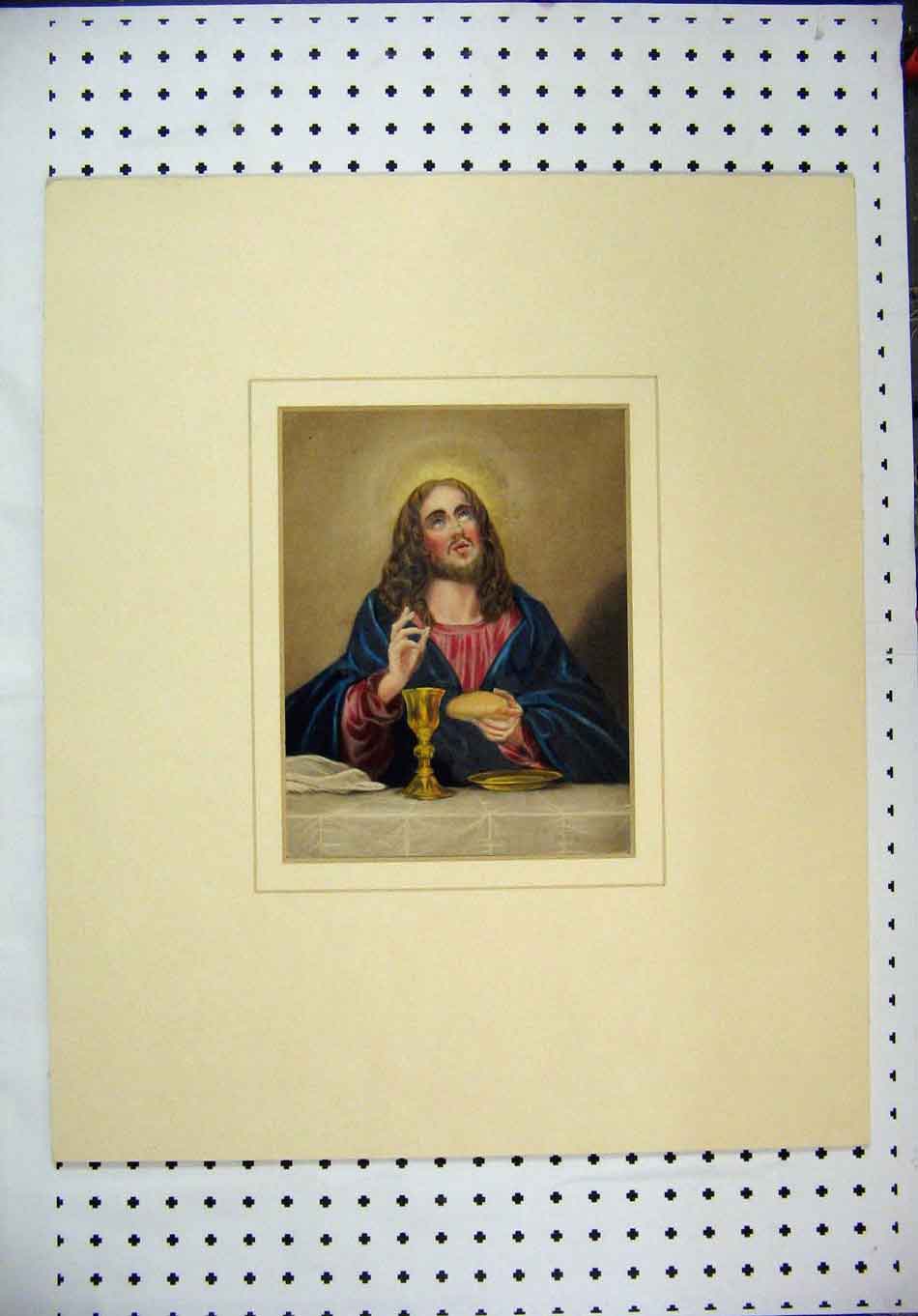 Original Old Antique Print Colour Long Haired Man Bread GJug Plate