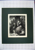 Original Old Antique Print Engraving Beautiful Woman Sitting Tree Basket Trina