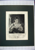 Original Old Antique Print Portrait Beautiful Woman Reading Letter Cadinela