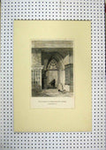 Original Old Antique Print Colour West Gate St Bartholomews Priory Church