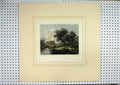Original Old Antique Print C1840 Hand Coloured View Water Mill Country Jeavons