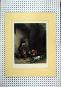 Original Old Antique Print C1860 Coloured Rat Hunters Children Dogs Street 19th