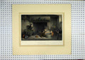Original Old Antique Print Children Playing Water Boat Fire C1860 Hand Coloured