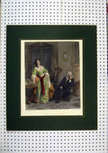 Original Old Antique Print C1860 Hand Coloured Man Woman Poet Sitting Chair