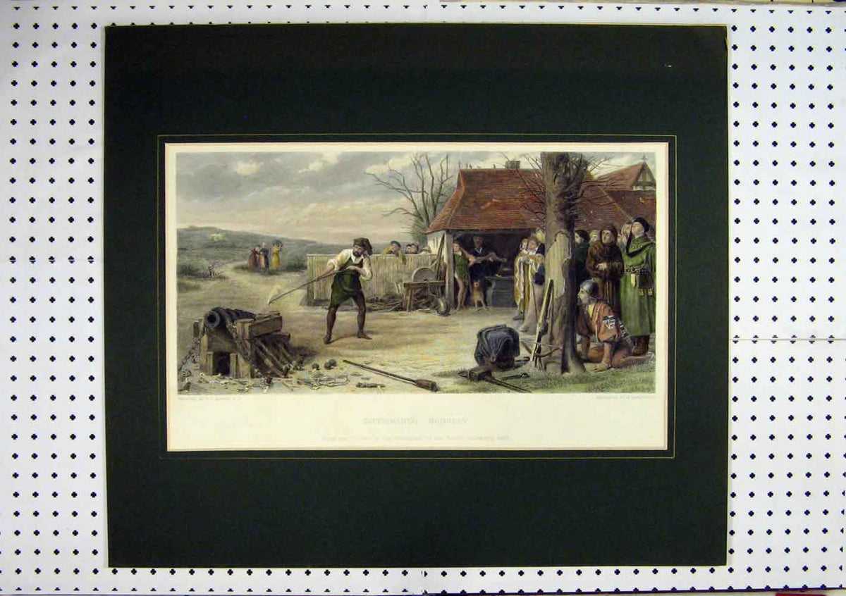 Original Old Antique Print C1860 Hand Coloured Experimental Gunnery Man Cannon