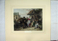 Original Old Antique Print Hand Coloured C1860 Tired Sier Drinking Well Horse