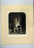 Old Antique Print Hand Coloured C1865 Man Reading Newspaper Sitting Chair 19th