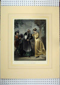 Old Antique Print C1865 Hand Coloured Juliet Nurse Beautiful Dress Woman 19th