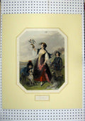 Old Antique Print C1850 Hand Coloured Woman Hawking Bird Boy Dog Finden 19th