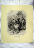 Original Old Antique Print C1850 Family Mountain House Hunting Man Gun Children