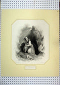 Old Antique Print C1850 Young Girl Hiding Goat Fox Hunting Mountain Scene 19th