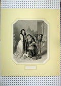 Original Old Antique Print C1850 Scene Spain Lady Sitting Throne Reading Lewis