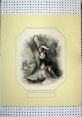Original Old Antique Print C1850 Knight Horse Sier Hiding Tree Country Scene