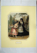 Old Antique Print Scene France Flower Arch Children C1850 Hand Coloured 19th