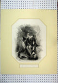Original Old Antique Print C1850 Minstrel Provence Castle Man Dog Country Scene