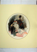 Old Antique Print C1830 Hand Coloured Beautiful Woman Viel Servants Bird 19th