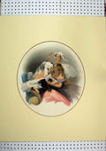 Old Antique Print C1865 Hand Coloured Young Girls Beautiful Dresses Chair 19th